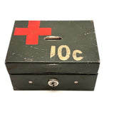 Red Cross, 10 Cents, Metal Lock Box Turned Donation Collection Bank, WW2 Era