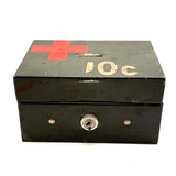 Red Cross, 10 Cents, Metal Lock Box Turned Donation Collection Bank, WW2 Era
