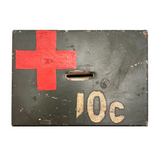 Red Cross, 10 Cents, Metal Lock Box Turned Donation Collection Bank, WW2 Era