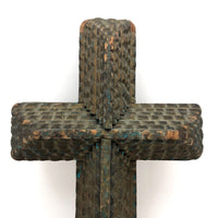 Thick Antique Chip Carved, Gold Painted Tramp Art Cross