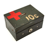 Red Cross, 10 Cents, Metal Lock Box Turned Donation Collection Bank, WW2 Era
