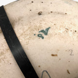 Large Early Green and White Hand-painted Faience Platter with Staple Repair and Tin Strap Hanger