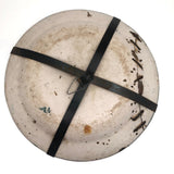 Large Early Green and White Hand-painted Faience Platter with Staple Repair and Tin Strap Hanger