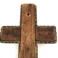 Thick Antique Chip Carved, Gold Painted Tramp Art Cross