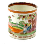 God's Beneficence: C. 1810-20 English Creamware Child's Mug, Transfer Decorated with Hand-Painting and Pink Luster Rim