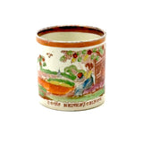 God's Beneficence: C. 1810-20 English Creamware Child's Mug, Transfer Decorated with Hand-Painting and Pink Luster Rim
