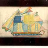 Fantastically Colorful 19th C. American Tall Ship Watercolor in Period Frame