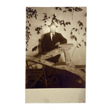 Installation, Illumination: Portrait of a Man in Constructed Environment with Incredibly Lit Face, Early 1900s RPPC