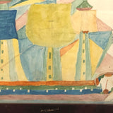 Fantastically Colorful 19th C. American Tall Ship Watercolor in Period Frame