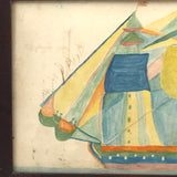 Fantastically Colorful 19th C. American Tall Ship Watercolor in Period Frame
