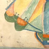 Fantastically Colorful 19th C. American Tall Ship Watercolor in Period Frame