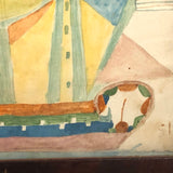 Fantastically Colorful 19th C. American Tall Ship Watercolor in Period Frame