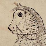 Very Exuberant Markmaking! Mid 19th Century Penwork Woman in Hat on Horse in Period Frame