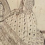 Very Exuberant Markmaking! Mid 19th Century Penwork Woman in Hat on Horse in Period Frame