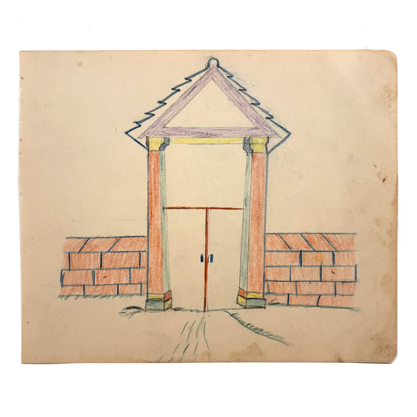Gate with Tree Like Pediment, Ornament on Reverse, Henry Hinkel Crayon Drawing, 1913, Lancaster, NY