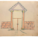 Gate with Tree Like Pediment, Ornament on Reverse, Henry Hinkel Crayon Drawing, 1913, Lancaster, NY