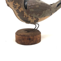 Antique Tin Bird Whistle in (Some) Original Paint with Old Wooden Base, Working