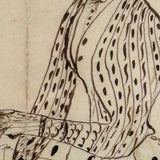 Very Exuberant Markmaking! Mid 19th Century Penwork Woman in Hat on Horse in Period Frame