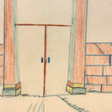 Gate with Tree Like Pediment, Ornament on Reverse, Henry Hinkel Crayon Drawing, 1913, Lancaster, NY