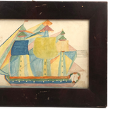 Fantastically Colorful 19th C. American Tall Ship Watercolor in Period Frame