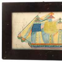 Fantastically Colorful 19th C. American Tall Ship Watercolor in Period Frame