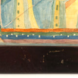 Fantastically Colorful 19th C. American Tall Ship Watercolor in Period Frame