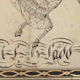 Very Exuberant Markmaking! Mid 19th Century Penwork Woman in Hat on Horse in Period Frame