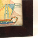 Fantastically Colorful 19th C. American Tall Ship Watercolor in Period Frame