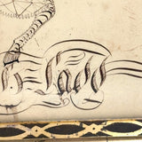 Very Exuberant Markmaking! Mid 19th Century Penwork Woman in Hat on Horse in Period Frame