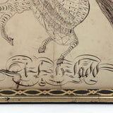 Very Exuberant Markmaking! Mid 19th Century Penwork Woman in Hat on Horse in Period Frame