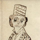 Very Exuberant Markmaking! Mid 19th Century Penwork Woman in Hat on Horse in Period Frame