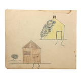 Two Houses with Gestural Trees, Henry Hinkel Crayon Drawing, 1913, Lancaster NY