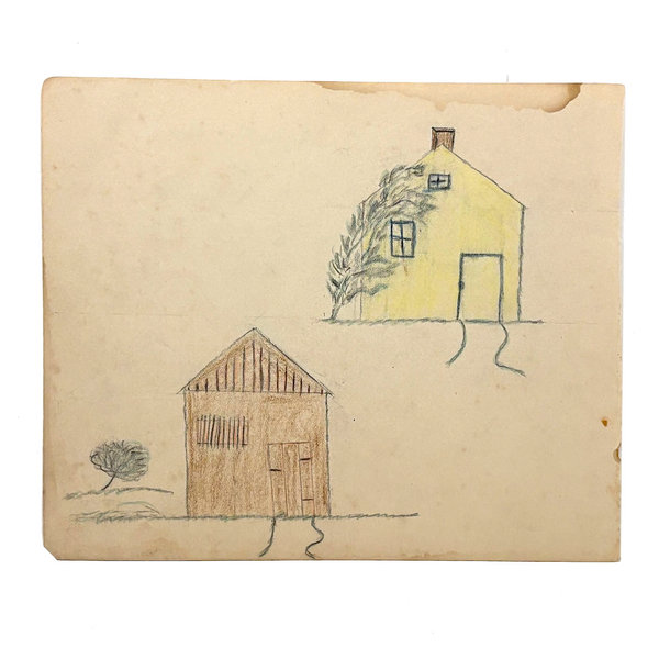 Two Houses with Gestural Trees, Henry Hinkel Crayon Drawing, 1913, Lancaster NY