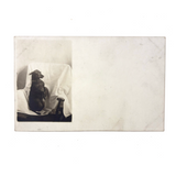 Good Dog In Corner on Covered Chair, Poetic Old Real Photo Postcard