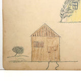 Two Houses with Gestural Trees, Henry Hinkel Crayon Drawing, 1913, Lancaster NY