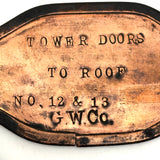 Tower Doors to Roof, Mysterious Old Handmade Copper Key Fob with Blackened Yale Keys