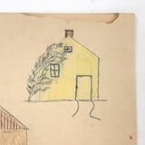 Two Houses with Gestural Trees, Henry Hinkel Crayon Drawing, 1913, Lancaster NY