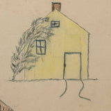 Two Houses with Gestural Trees, Henry Hinkel Crayon Drawing, 1913, Lancaster NY