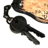 Tower Doors to Roof, Mysterious Old Handmade Copper Key Fob with Blackened Yale Keys