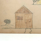 Two Houses with Gestural Trees, Henry Hinkel Crayon Drawing, 1913, Lancaster NY