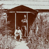 Two Men on the Cabin Stoop, Super Crisp, Small Early Sepia Snapshot