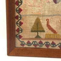 SOLD Mary Ann James' 1860s Sampler in Birds Eye Maple Frame