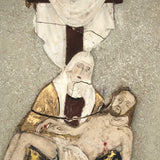 Mary and Jesus at the Cross, C. Early 20th Century Painted Plaster Relief on Wood