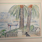 Charming Pair of 1959-1964 European Travel Sketchbooks Loaded with Mounted Colored Pencil Drawings