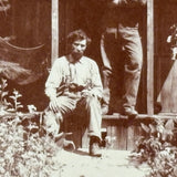 Two Men on the Cabin Stoop, Super Crisp, Small Early Sepia Snapshot