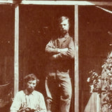 Two Men on the Cabin Stoop, Super Crisp, Small Early Sepia Snapshot