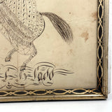 Very Exuberant Markmaking! Mid 19th Century Penwork Woman in Hat on Horse in Period Frame
