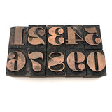 Set of Numbers 0 through 9 Copper on Wood Printing Blocks