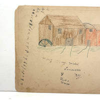 Spheres, with Mill House on Reverse, Henry Hinkel Graphite, 1913 Crayon and Ink Drawing with Writing All Over