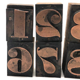 Set of Numbers 0 through 9 Copper on Wood Printing Blocks